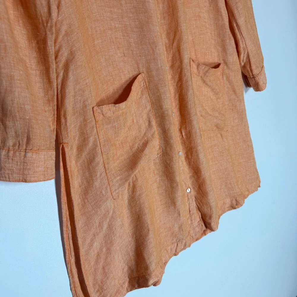 Jones New York Jones & Co 100% Linen Tunic Shirt Dress Orange Apricot Medium - Picture 5 of 14